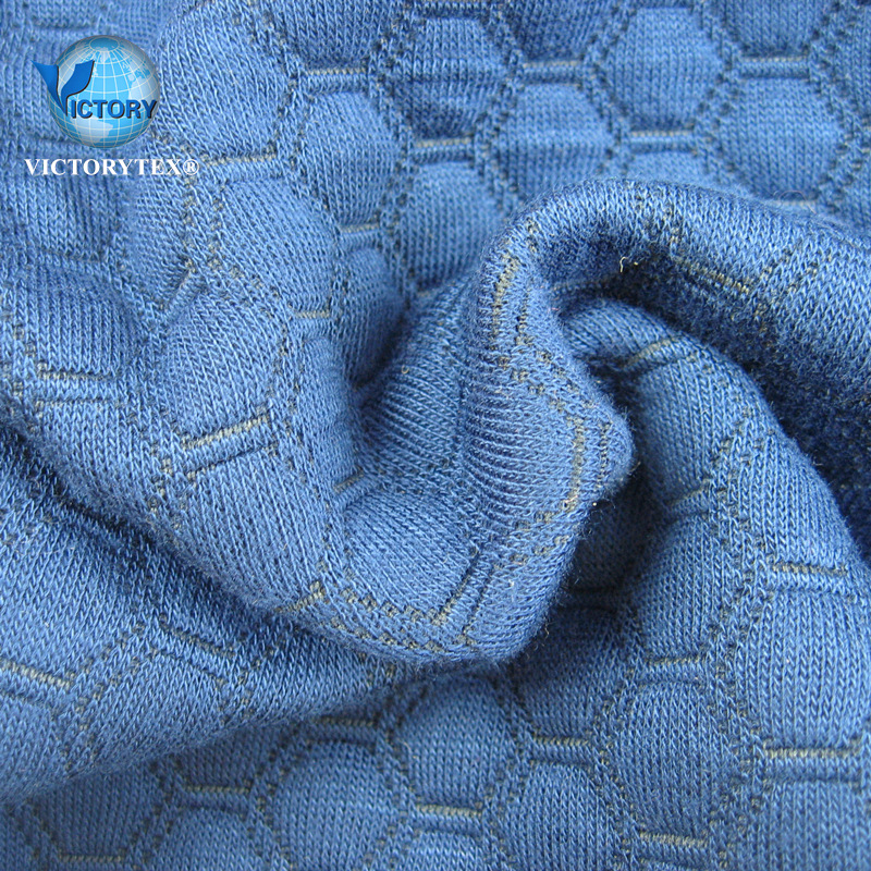 记忆枕女装夹克面料针织黑底全涤电脑大提花六角形夹丝布空气层布