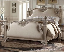 定制家具实木橡木床别墅雕花1.8米双人床布艺软靠公主床复古婚床