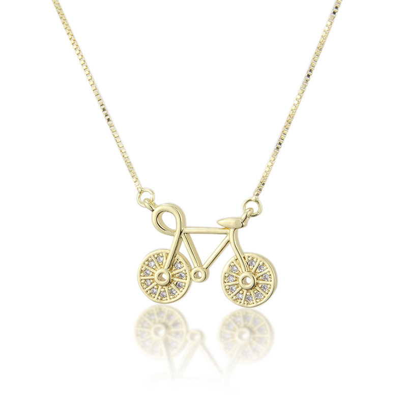 hot sale inlaid zirconium bicycle necklace new copper plating bicycle pendant wholesale nihaojewelry