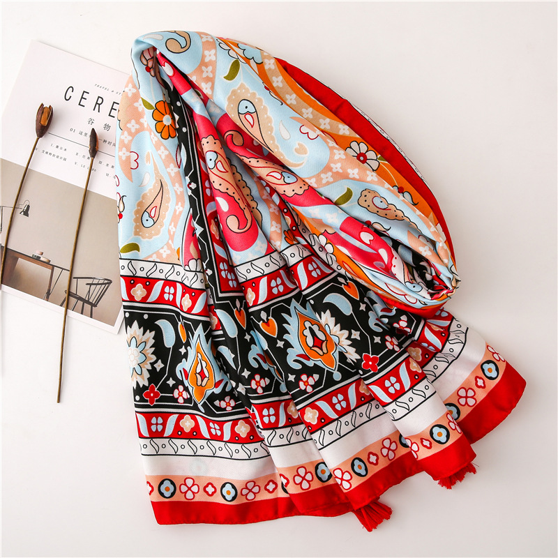 Nepal Dual-use Scarf National Wind Tassel Shawl Air Conditioning Shawl Female Summer Seaside Holiday Beach Print Scarf display picture 1