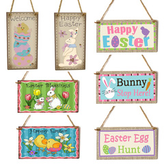 Wholesale wooden Easter chick and rabbit cross rectangular hanging tags home decoration crafts