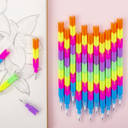 Creative multifunctional colored pencils, school supplies, sharpening-free building block pens, eight-section removable splicing pencils