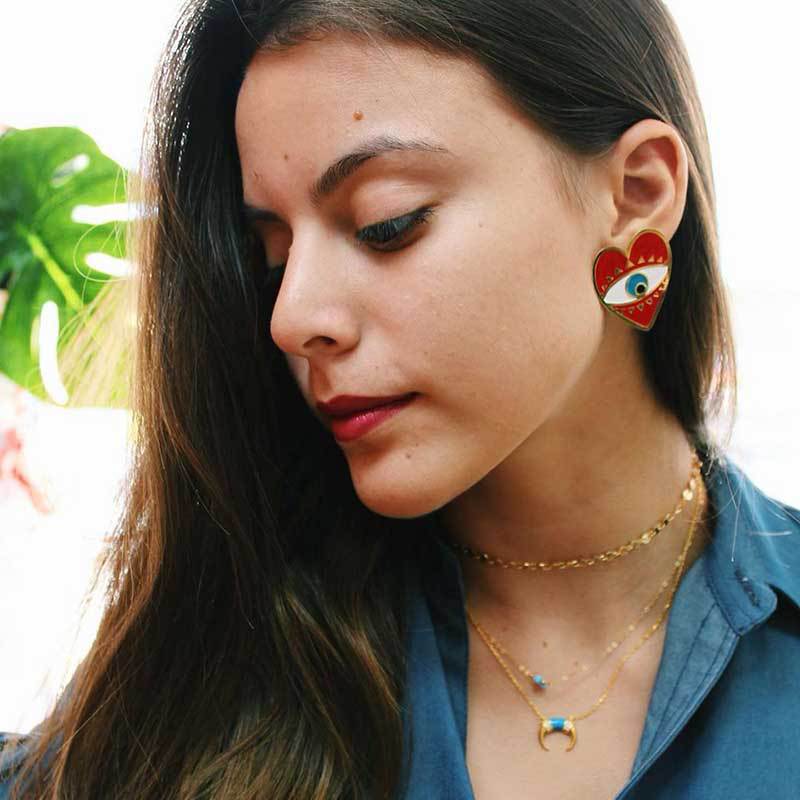 Devil's Eye Heart-Shaped Ear Studs