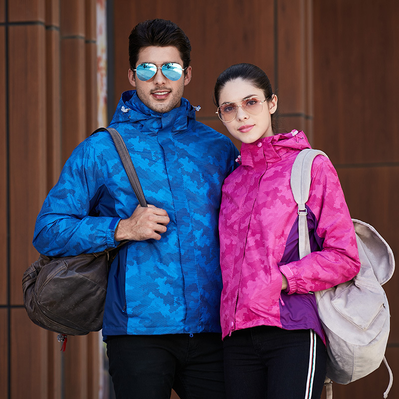 批發秋冬新款沖鋒衣男女三合壹兩件套防水迷彩風衣外套情侶登山服
