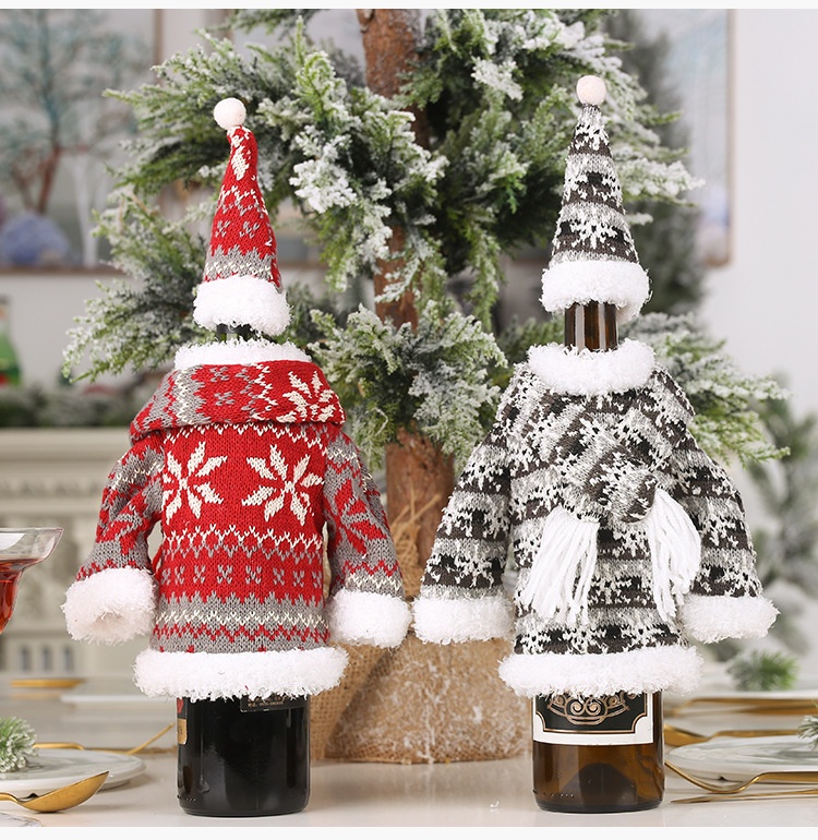 Christmas Decoration Suit Knitted Scarf Hooded Clothes Wine Bottle Set Creative Party Fabric display picture 5