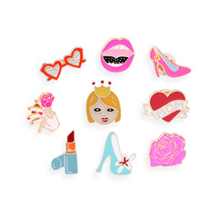 時尚創意胸針衣飾 卡通口紅玫瑰花愛心眼鏡徽章 滴油胸花別針配飾