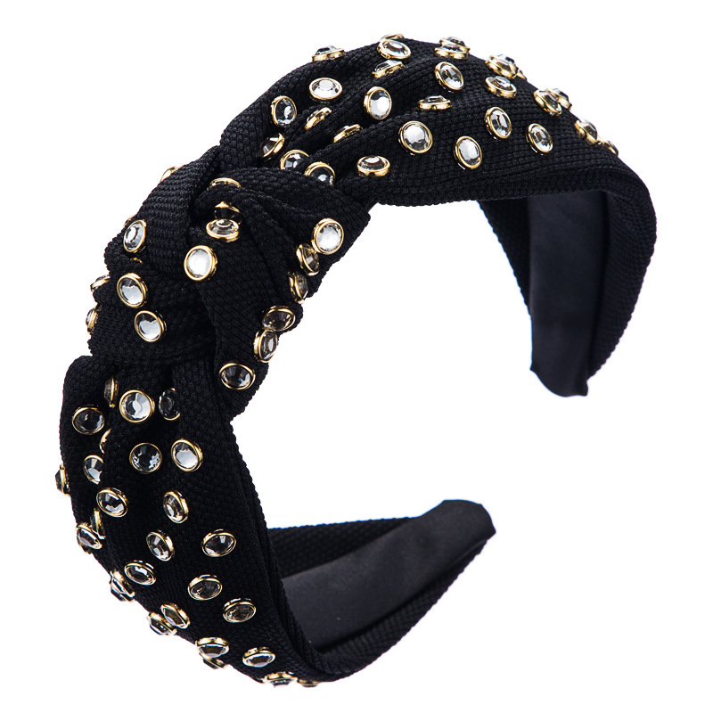 Simple Fabric Fashion Knotted Cloth Rhinestone Headband Female Lady Fan Wide Brim Cross Autumn And Winter Hair Accessories display picture 7