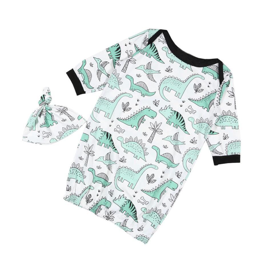 INS Otoño e Invierno nuevos niños bebé saco de dormir de manga larga dinosaurio IMPRESIÓN + sombrero 2-piezas conjunto AC016A