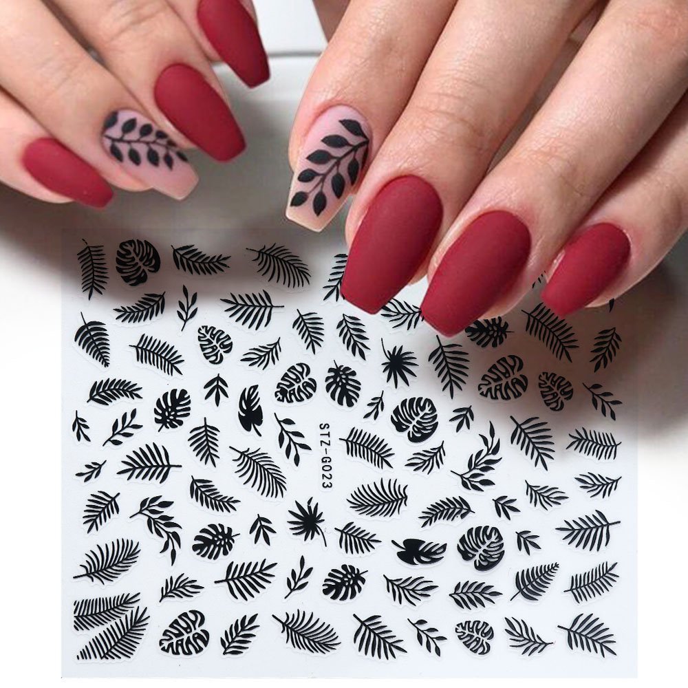 跨境热款美甲贴纸 ins流行指甲金丝贴俄文树叶金银3d效果STZ nail