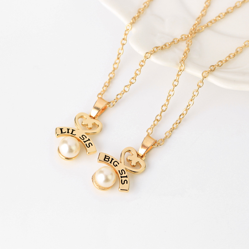 Hot Letters Lil Big Sister Good Sister Love Pearl Necklace Yiwu Nihaojewelry Wholesale display picture 3