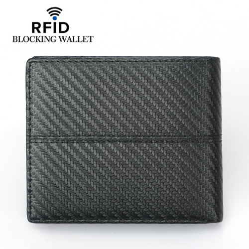 Cross-border exclusive carbon fiber pattern RFID wallet spliced ​​with multiple card slots large capacity European and American fashion short wallet for men