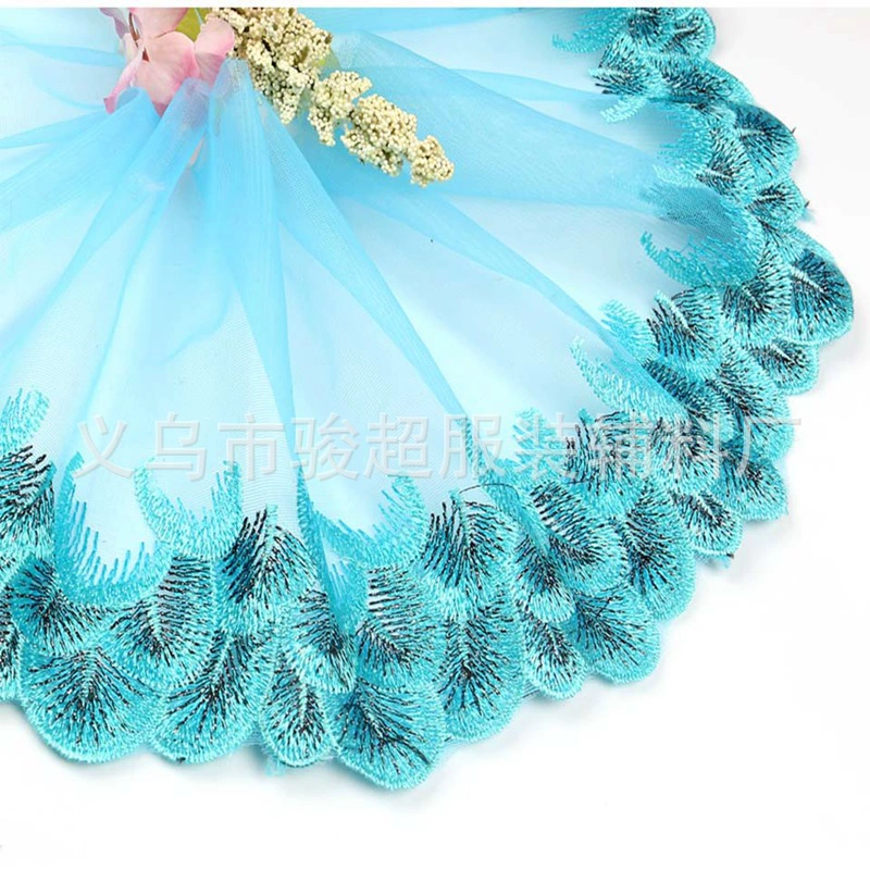 JunChao Lace: Golden Wire Mesh Peacock Feather Embroidered Lace Trim for Textiles, Crafts, and Dolls