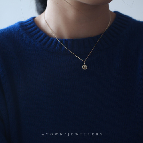 Destiny Compass 925 sterling silver plated 14K gold necklace small zirconium diamond mini retro disc pendant Japanese hanging pendant