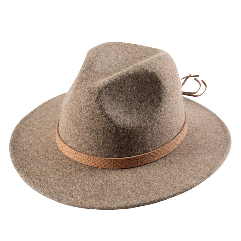 Sombrero de fieltro sombrero de copa lana pura moda europea y americana británica sombrero de lana moda estilo occidental cinturón Jazz sombrero fábrica al por mayor