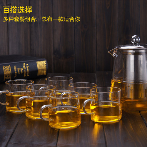 批发定制玻璃小茶杯带把功夫茶具品茗品茶杯小把杯直身杯