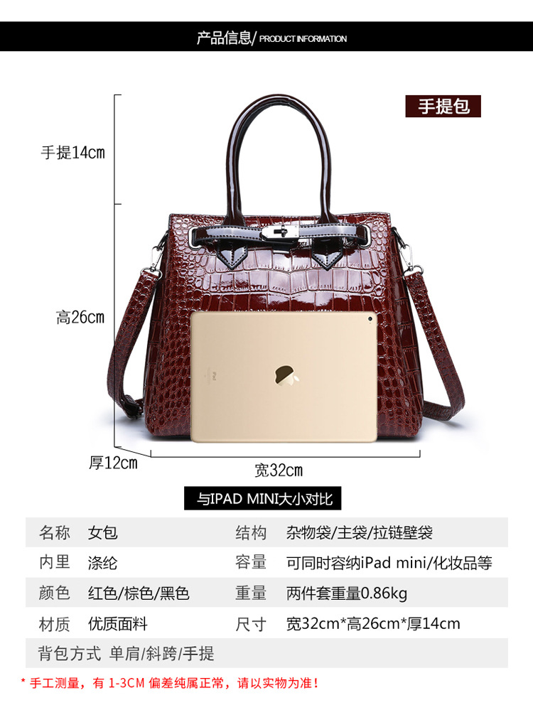 Fashion Crocodile Pattern Glossy Patent Leather Bag Wholesale Nihaojewelry display picture 3