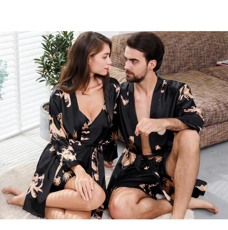 Home Sleeping Couple Retro Printing Imitated Silk Polyester Pajama Sets display picture 10