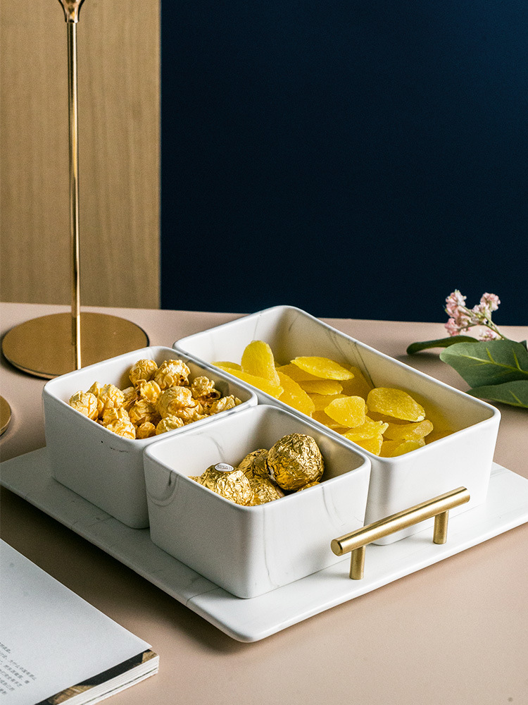 Fábrica directa Luz de lujo caramelo merienda plato tarde té KTV cuadrado grande cerámica tuerca rejilla plato de fruta seca