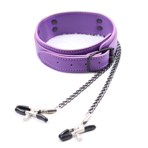 Factory store wholesale sex toys leather collar neck gaiter nipple clip neck chain breast clip breast clip traction dog leash