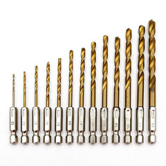 Titanium-plated hexagonal handle wood drill bit set with 13PC titanium-plated high-speed steel electric twist drill bits