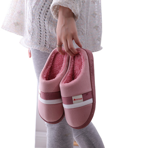 Leisure Winter Striped Embroidered Men's and Women's Warm Hotel Home Indoor Home Cotton Slippers