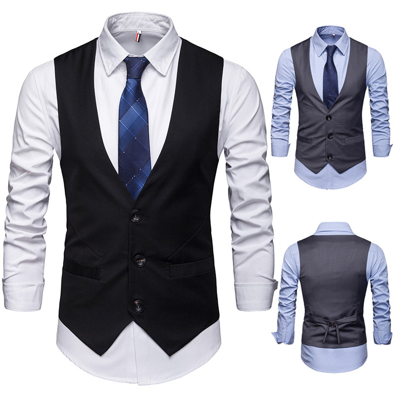 Sumitong men's autumn and winter new men's slim fit single row three button solid color gentleman's suit vest and men's Vest