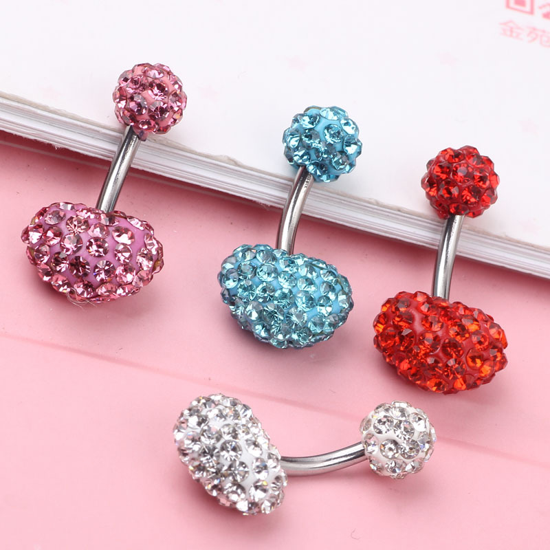 High Quality Full Diamond Heart Shambhala Belly Button Ring, 4 Colors, 316L Surgical Steel detail image 7