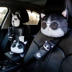 Personalized creative car 3D headrest cartoon cute safety shoulder pad 3D Husky cat and dog neck pillow headrest pillow