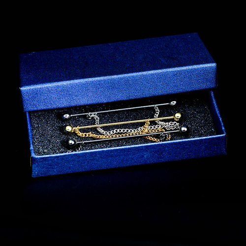 Ball one-word collar pin metal chain tassel men's brooch French shirt pinhole collar corner buckle European and American pin