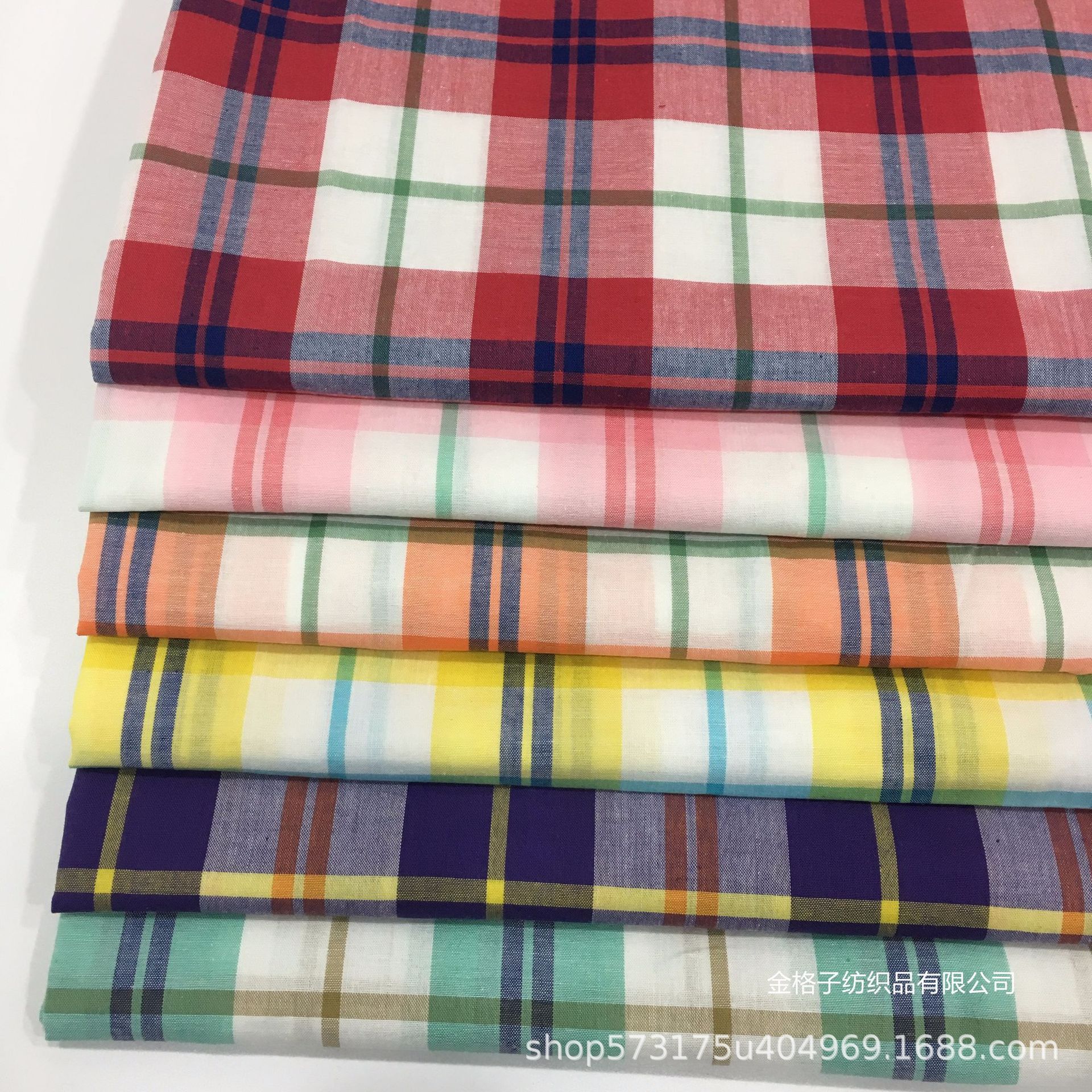 彩色全棉色织格子布 薄款春夏衬衫 童装面料 波西米亚风连衣裙布