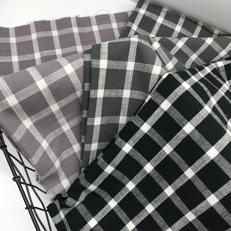 平纹竹节麻棉格子布时尚男女装休闲衬衫格子面料现货布料供应批发