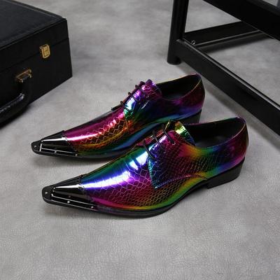 Pointed iron head trend rainbow leather shoes for men bridegroom singers host personality leather shoes bright leather low-top men's shoes
