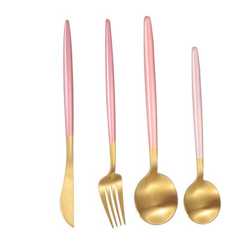 Portuguese 304 stainless steel tableware titanium gold brushed steak knife fork spoon set Western dinnerware creative gift