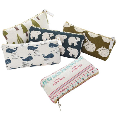 現貨創意棉麻學生文具袋韓國森林筆袋學習文具筆袋文具盒批發