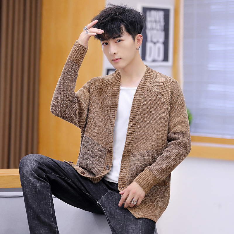 春秋男士针织衫开衫韩版潮流休闲外衣百搭纯色毛衣青年男秋季外套|ru