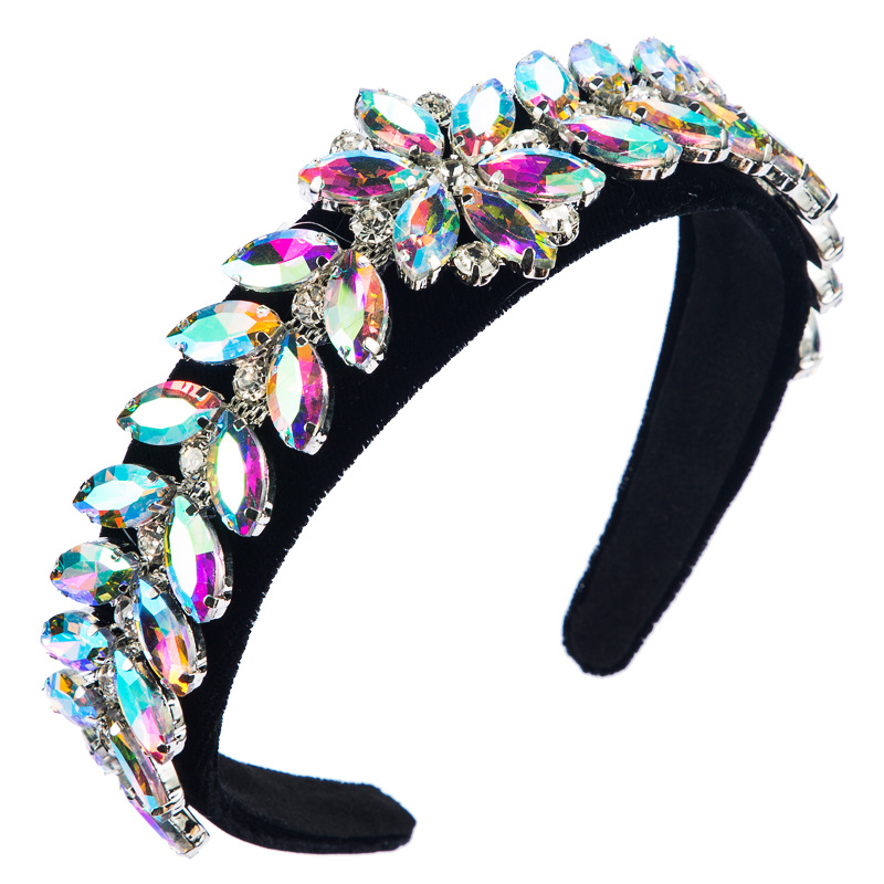 Women's Hair Hoop Leaves And Flowers Accessories Set With Ultra-flash Glass Diamond Gold Velvet Wide Edge Headband Women display picture 6