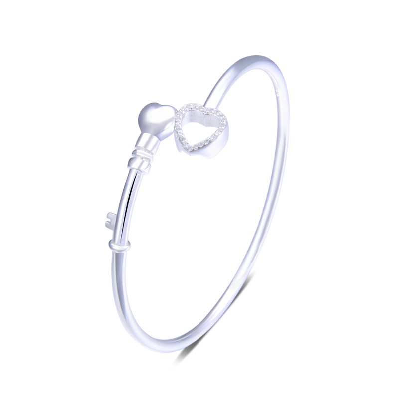 Estilo étnico clave en forma de corazón S990 pulsera ajustable de plata pura de las mujeres simple moda encantadora joyería pulsera de plata esterlina
