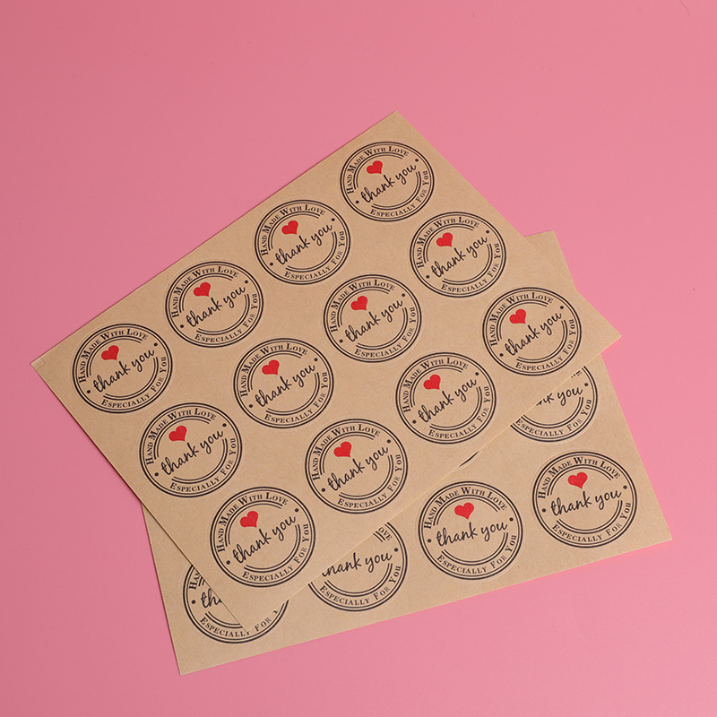 200g Weight Love Heart Thank You Sealing Kraft Paper Decorative Sticker 12 Gift Packaging Stickers