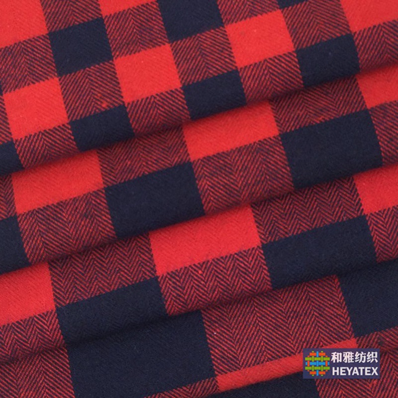现货涤棉磨毛人字纹朝阳格 红藏青格衬衫服装家居抱枕面料