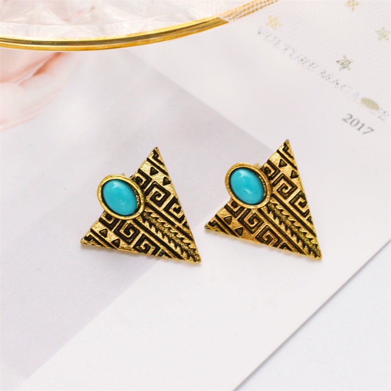 Personalized Fashion Alloy Retro Triangle Turquoise Earrings Wholesale display picture 5
