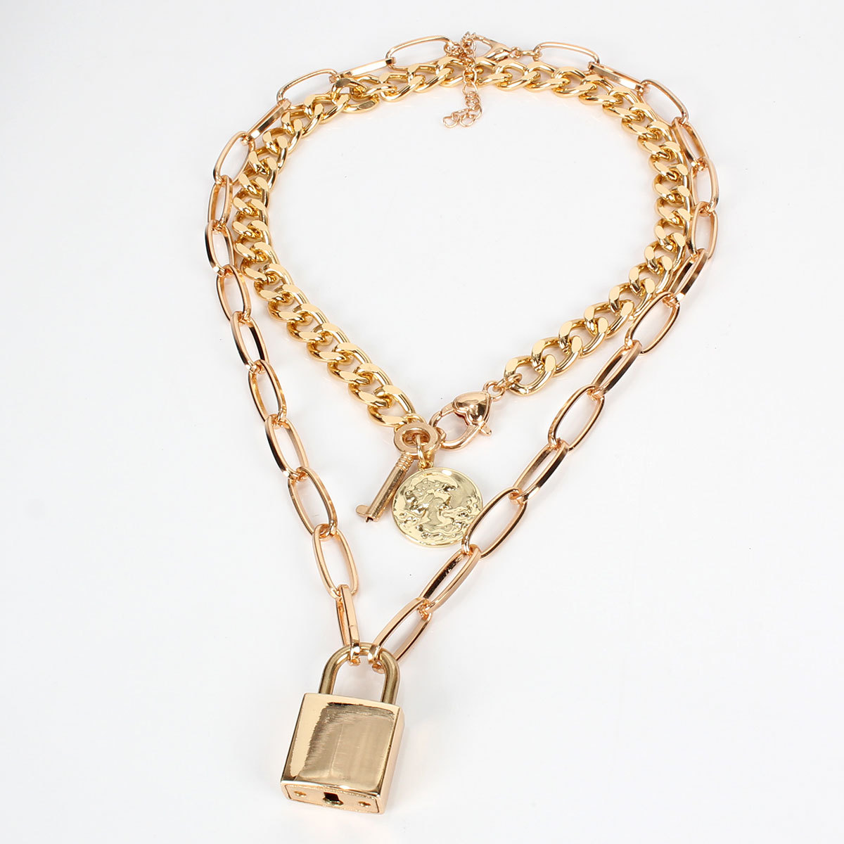 Item Fashion Pop Wild Multi-layer Metal Chain Lock Necklace Female display picture 4