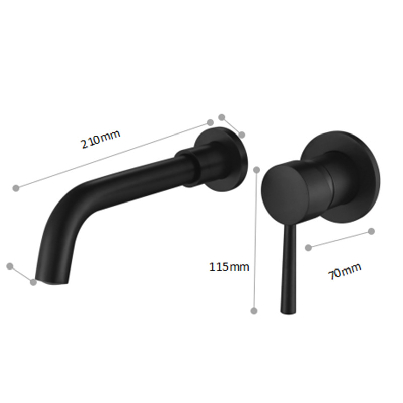 Yiyu black brass wall-mounted faucet for hand washing and washbasin, concealed washbasin faucet, cold and hot faucet undefined