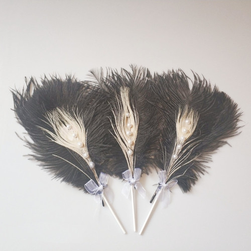 Feather cake decoration new ins style natural ostrich pearl feather baking cake decoration plug-in card