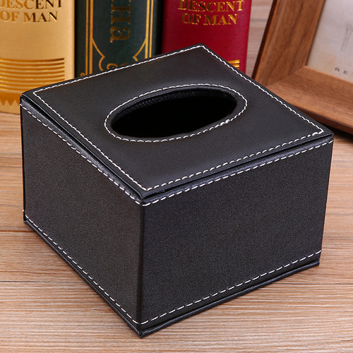 Hotel Small Square Box Restaurant Leather Paper Towel Box Wooden Paper Napkin Holder Dining Small Size Paper Towel Box Logo Wholesale Factory