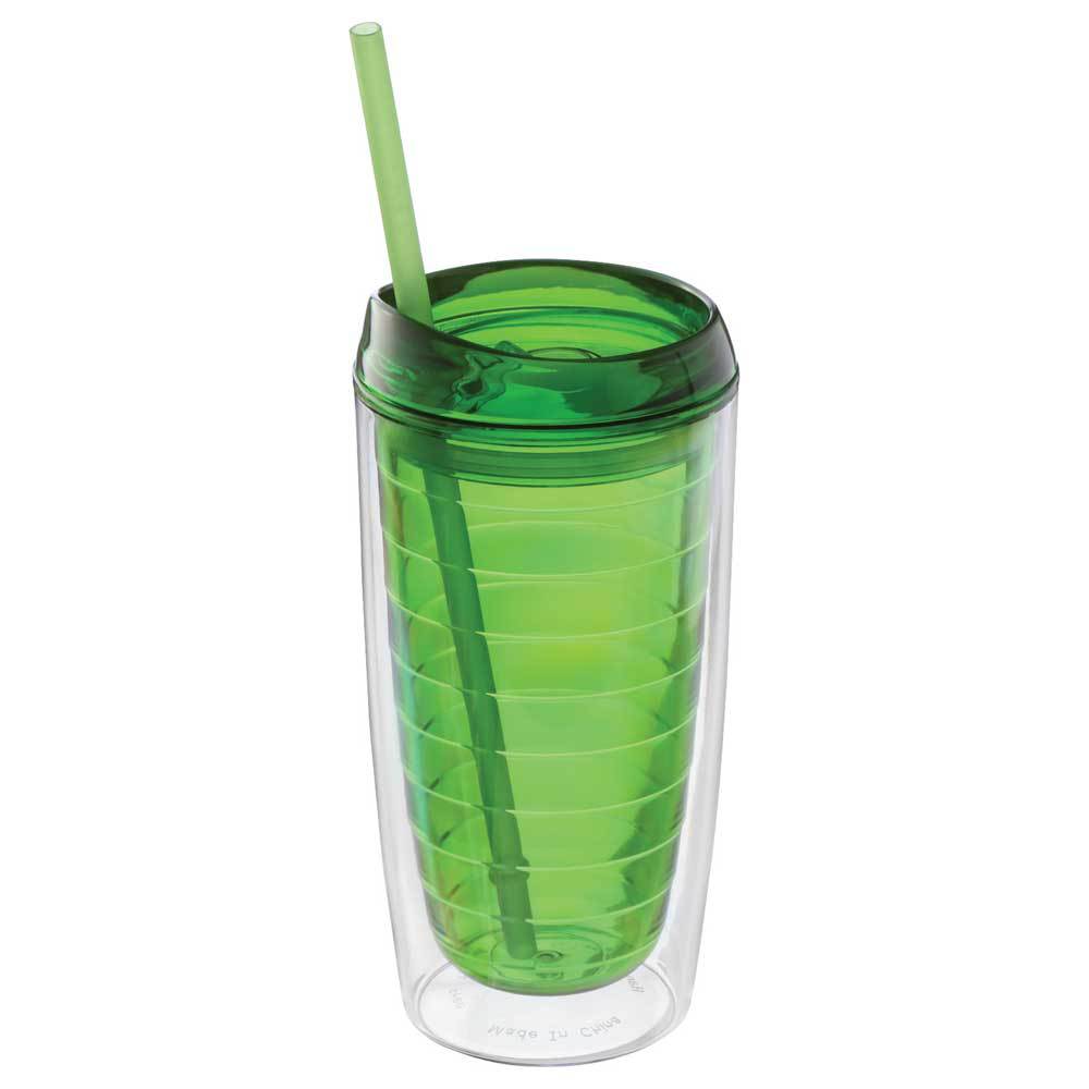 厂家供应双层塑料杯16oz内胆带螺纹透明冰杯可定制logo隔热杯