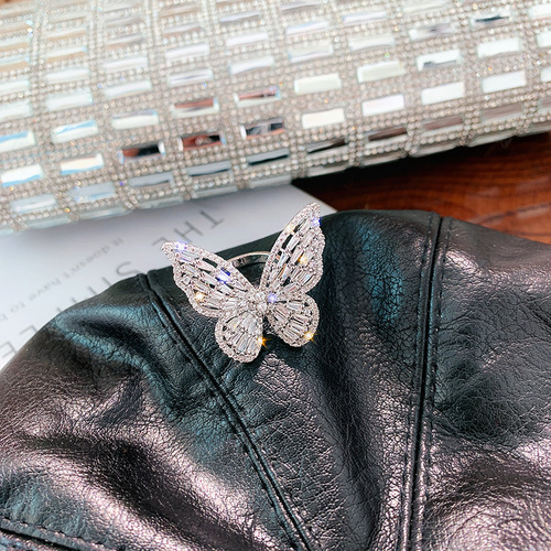 Luxurious super fairy zircon butterfly open index finger ring ins trend Korean Dongdaemun Internet celebrity cold style ring for women