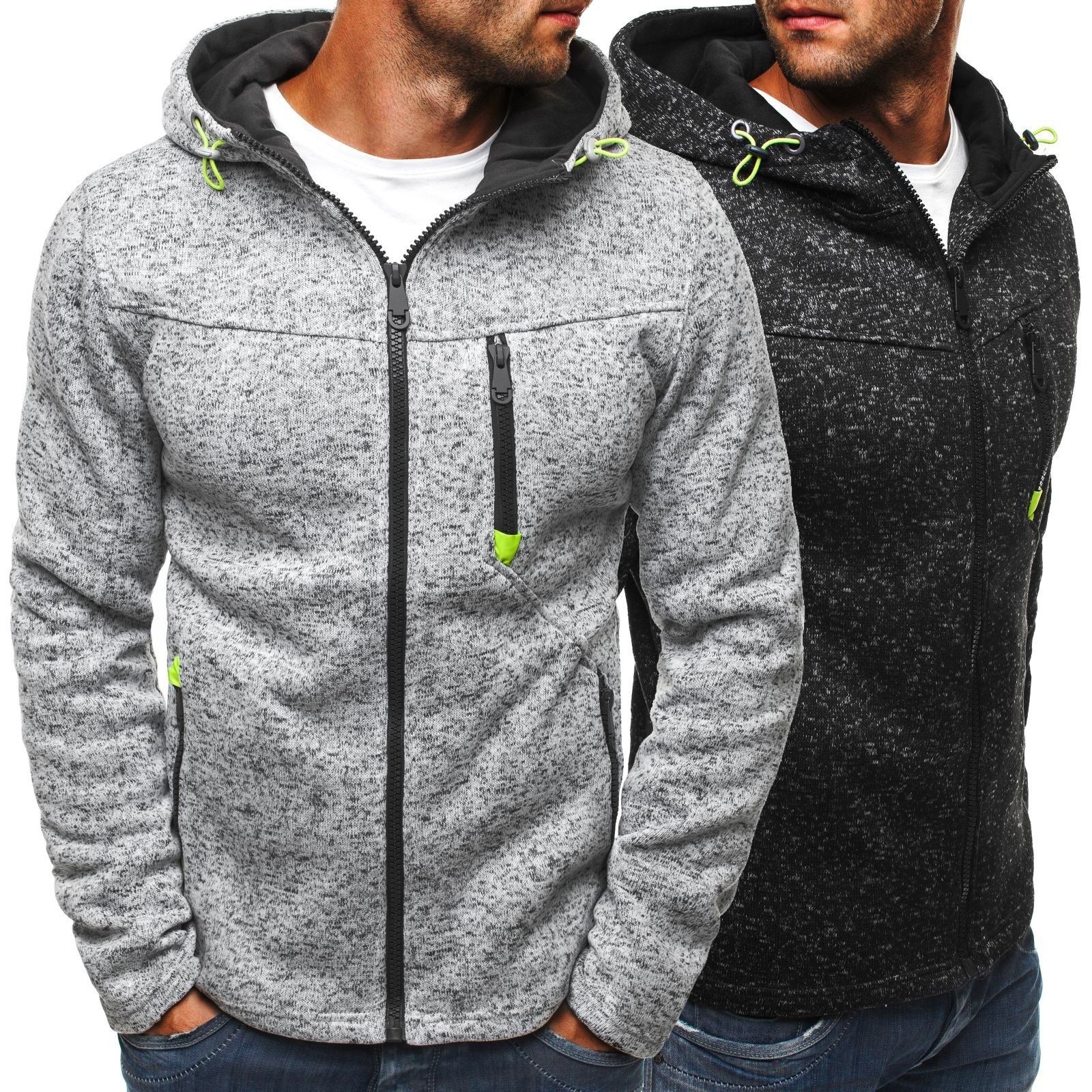 Men's Clothing Spring New Men's Sports Leisure Jacquard Sweater Fleece Cardigan Hooded Jacket_desvips.com