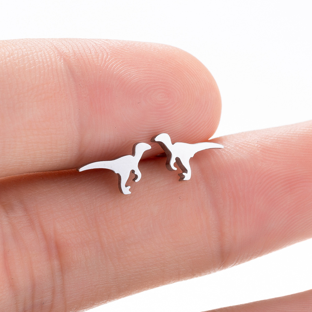 Dinosaur Pattern Women'S Gender PVD Coated 18K Gold Real Gold Plated Dinosaur 304 Stainless Steel Simple Style Waterproof Non Tarnish Ear Studs
