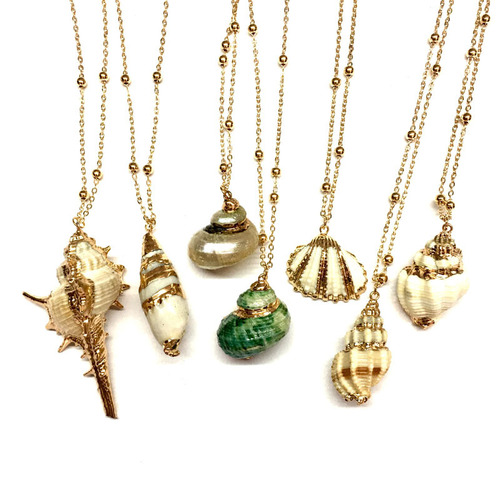New commuter conch bead necklace natural shell electroplated gold edge pendant bohemian beach style natural necklace