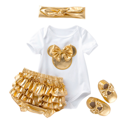 Baby birthday party dresses clothes Baby dresses clothes golden PP Pants Set Baby birthday dresses one-piece clothes children four piece set